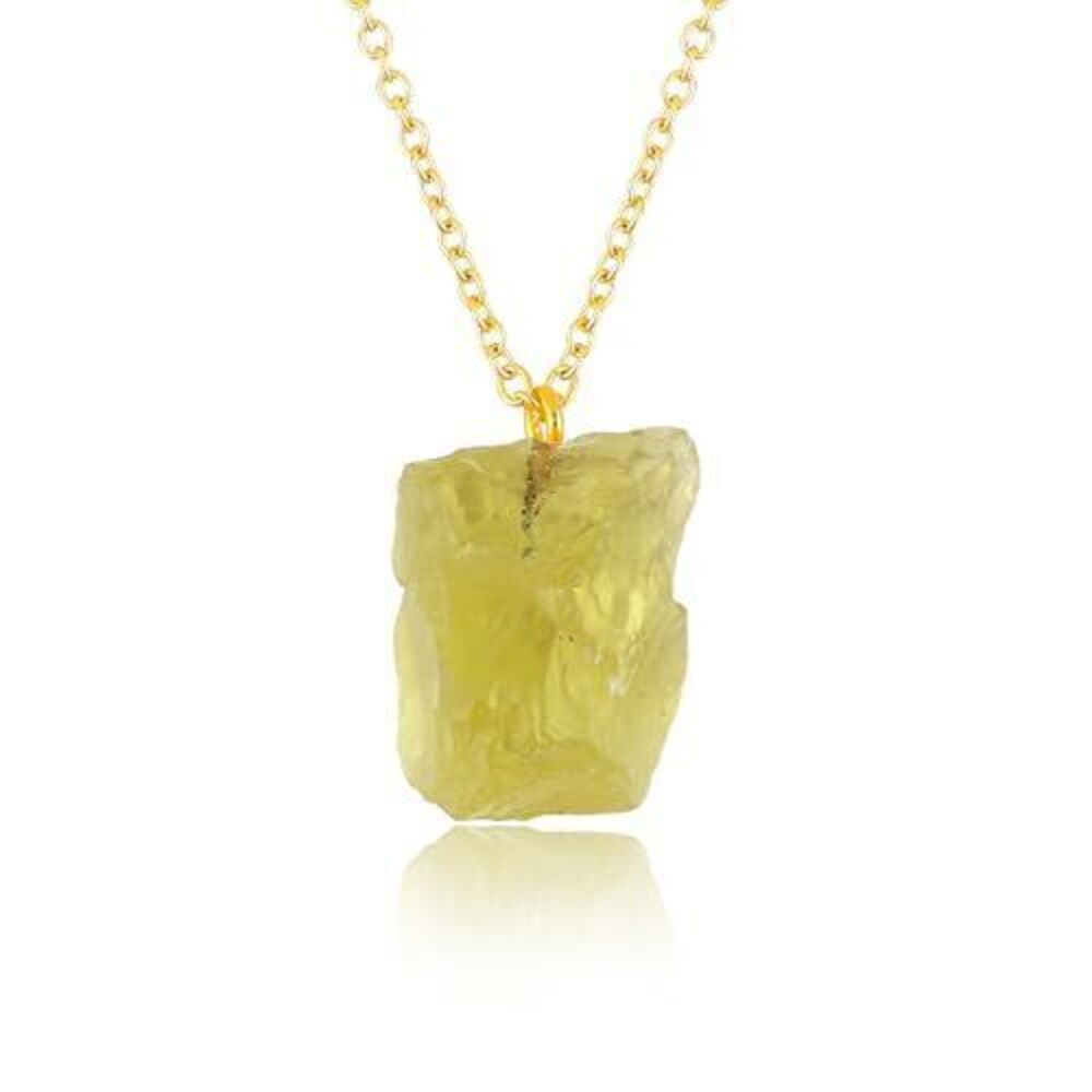 2582 Raw Lemon Quartz Gemstone Necklace – Natural Crystal Pendant on 18K